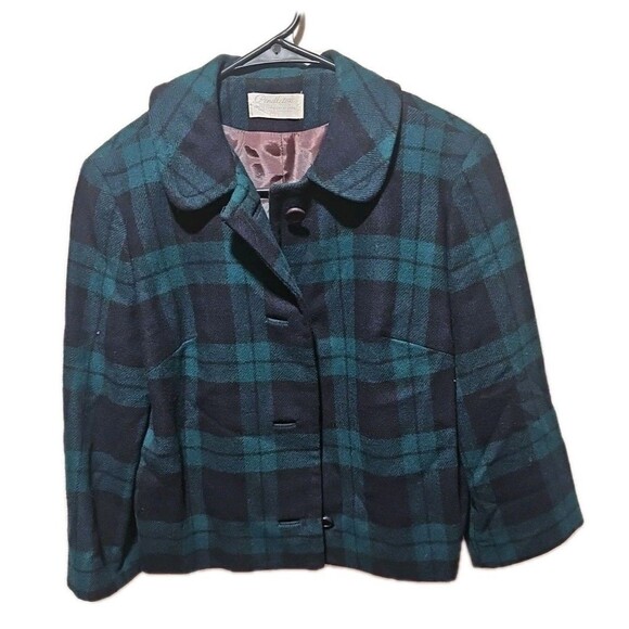 Pendleton Wool Blazer Jacket Tartan Plaid Blue Green Button Up Womens 10 USA - Picture 1 of 7